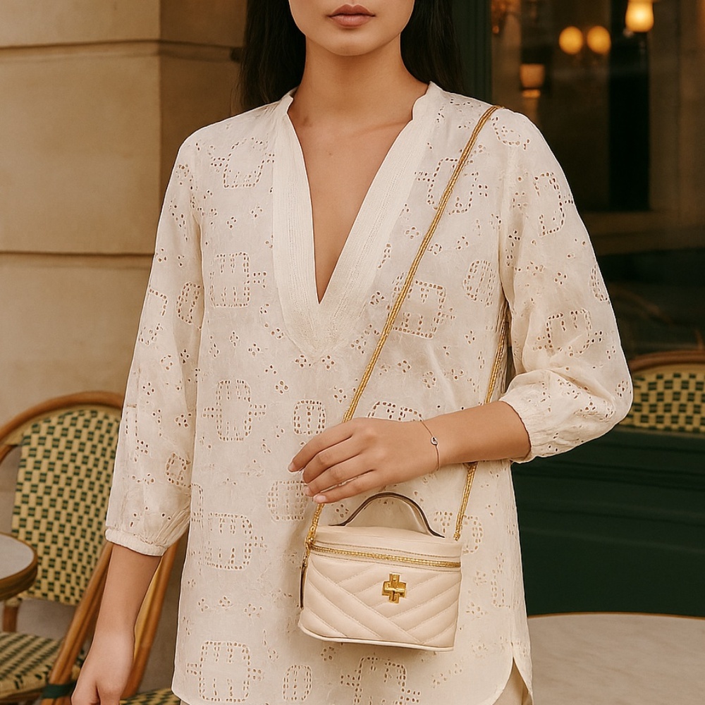 Tory Burch New Cream Quilted Leather Kira Chevron Mini Vanity Bag - BRAND NEW - Picture 16 of 16